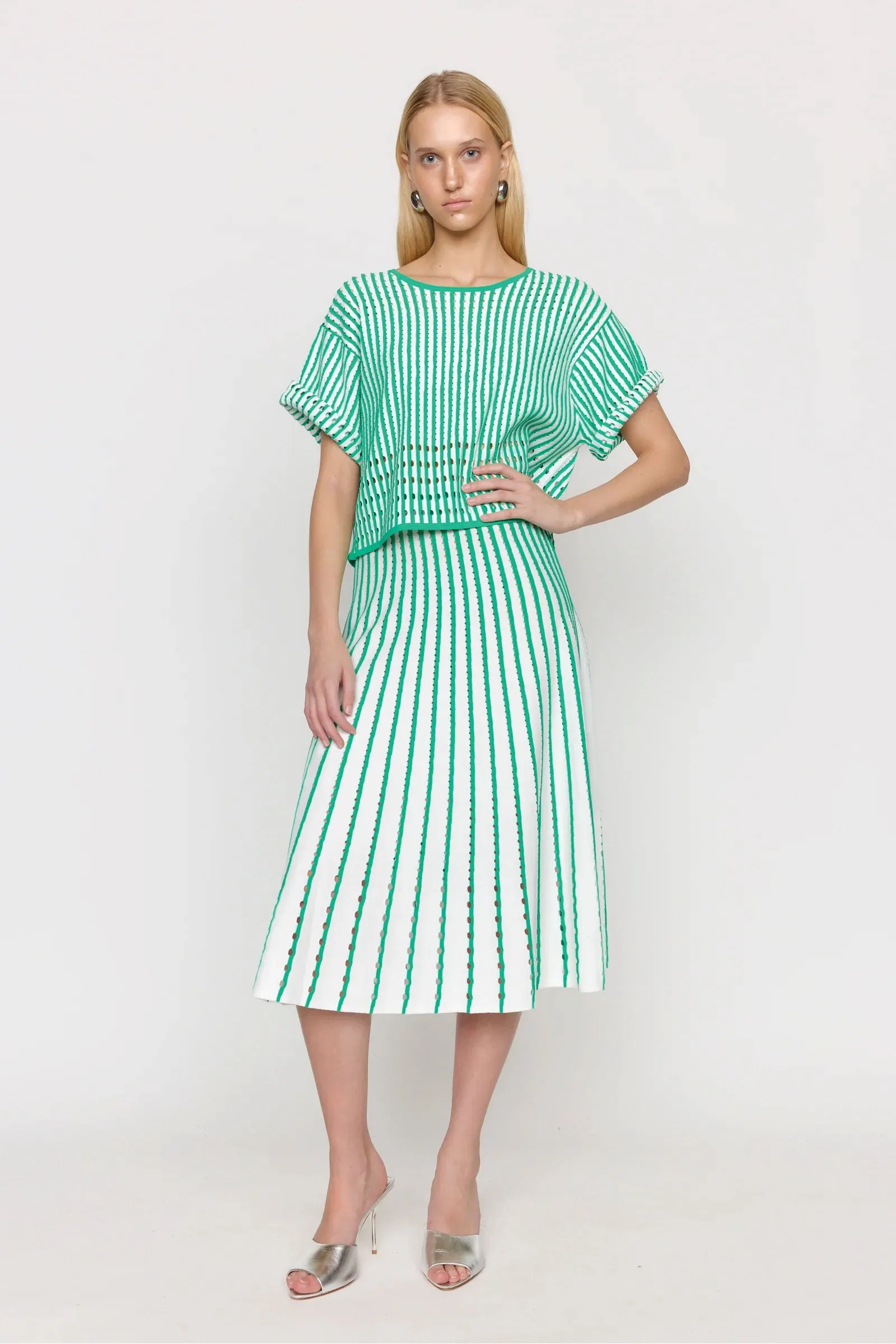 Christy Lynn Nellie Top in Pinstripe Green