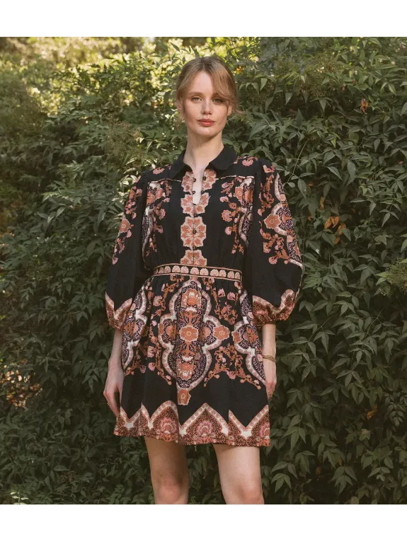 Cleobella Leigh Mini Dress in Dark Lagos Print