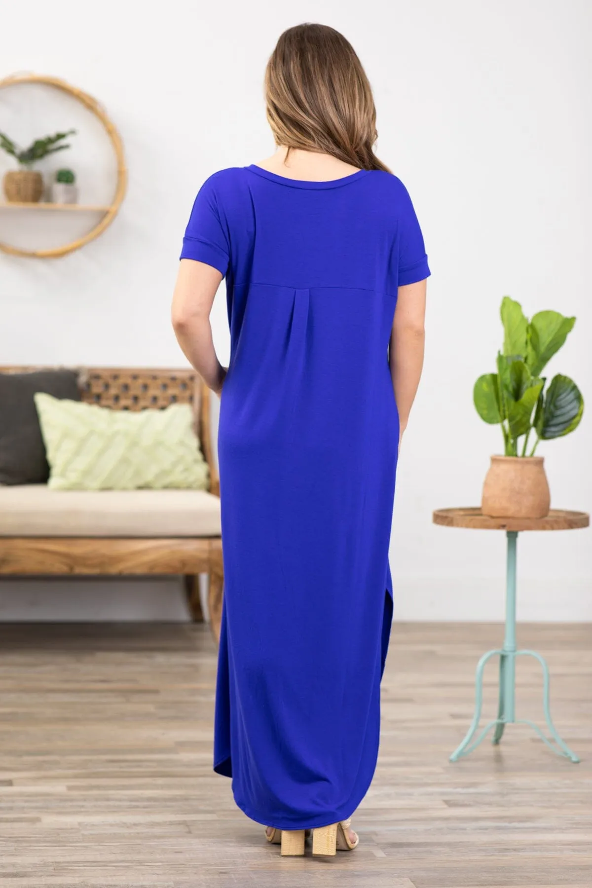 Cobalt Short Sleeve Round Hem Maxi Dress