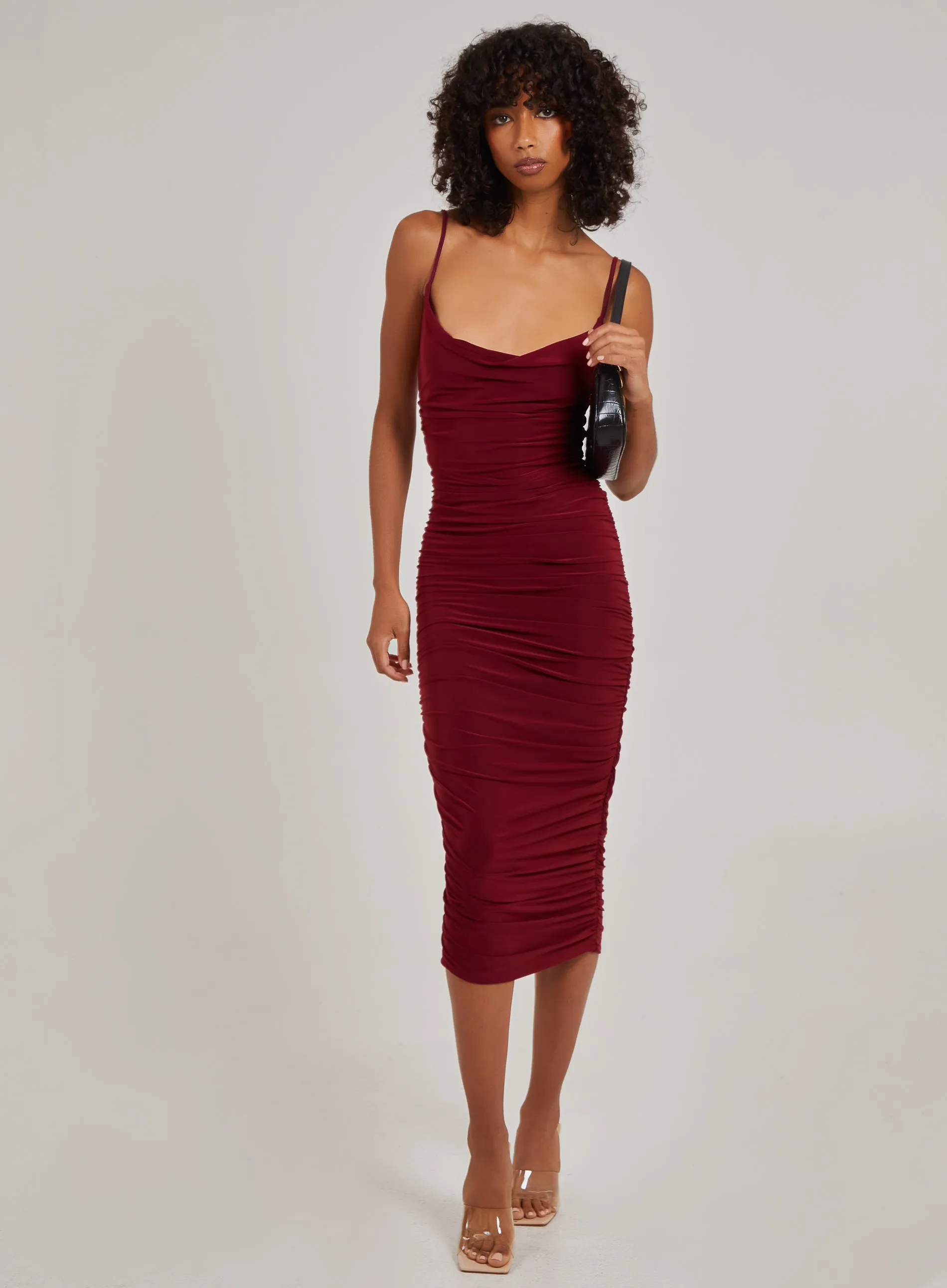 Cowl Neck Gathered Maxi Dress
