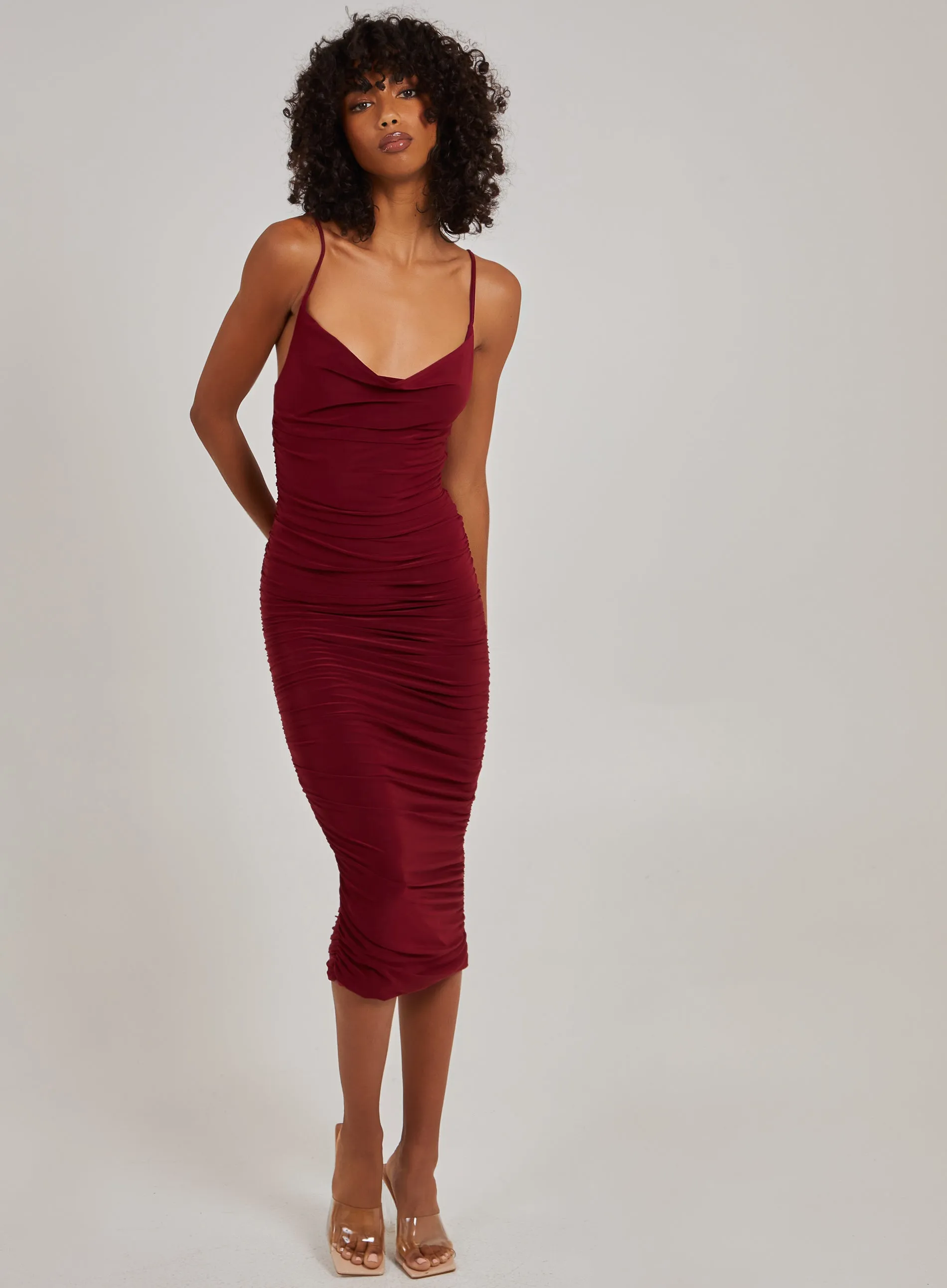 Cowl Neck Gathered Maxi Dress
