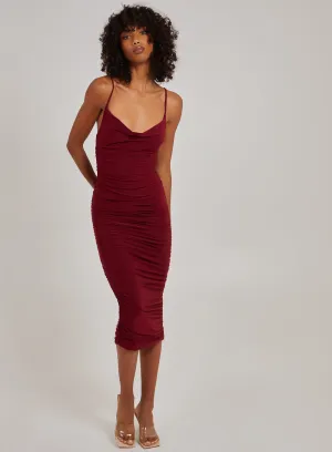 Cowl Neck Gathered Maxi Dress
