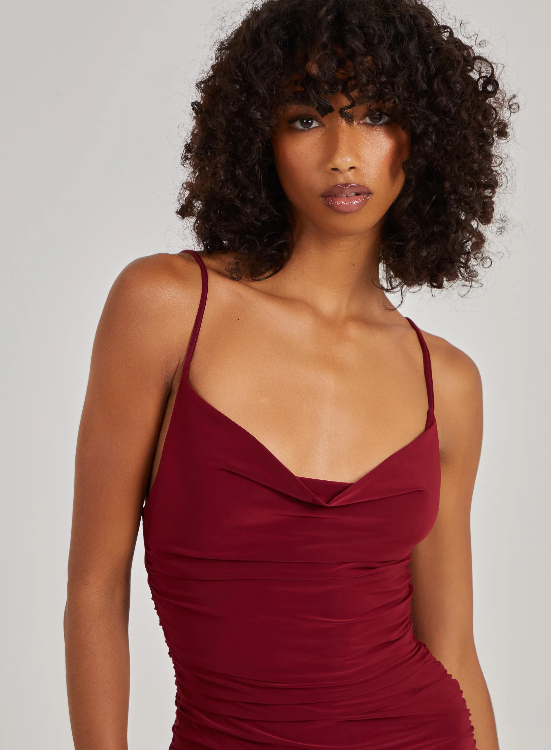 Cowl Neck Gathered Maxi Dress