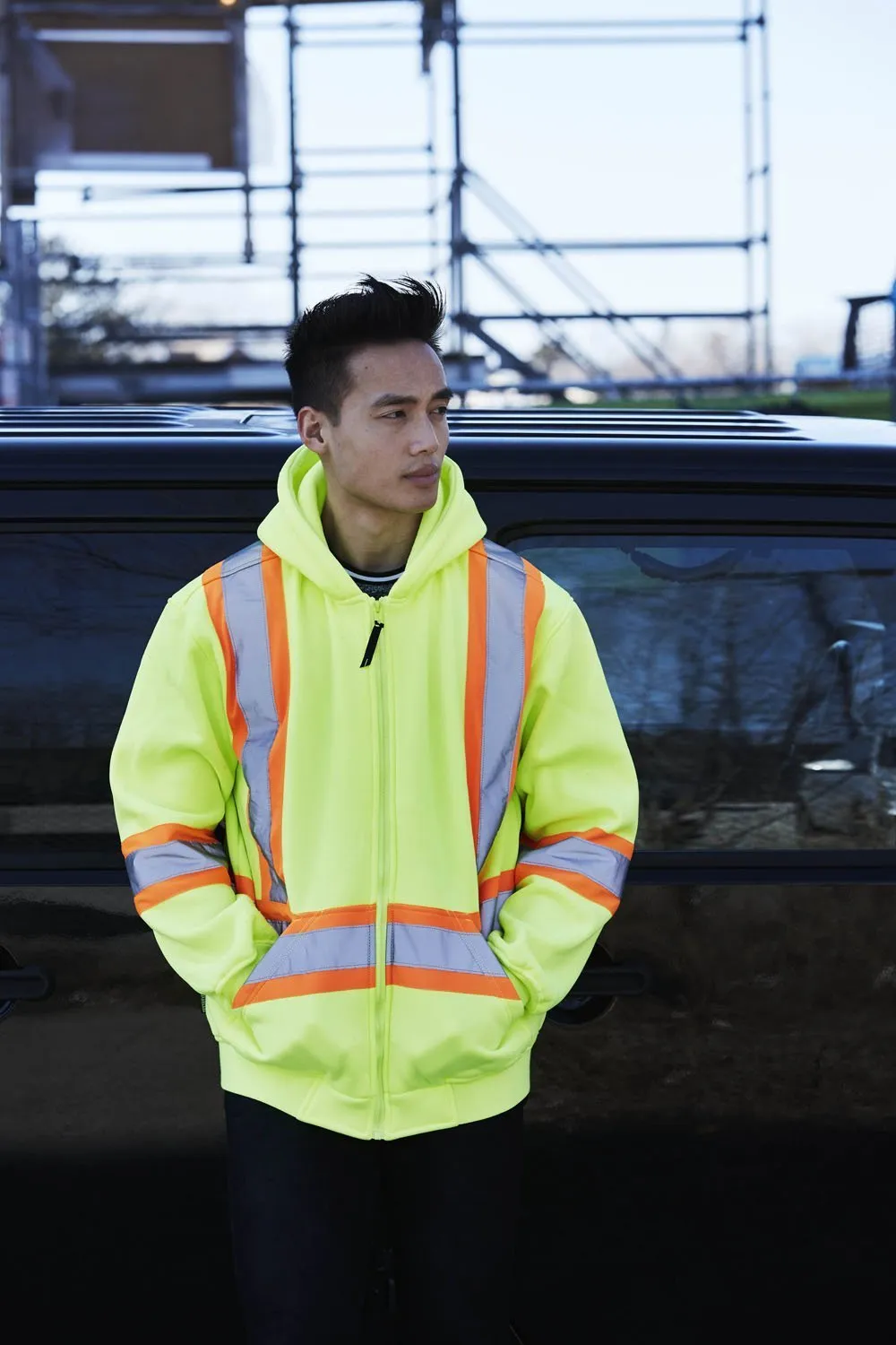 Deluxe Hi Vis Safety Hoodie, Attached Hood