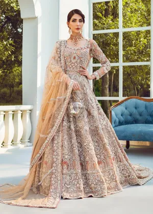 Designer Pakistani Bridal Lehenga Dress in Embellished Peach Lehenga Combination in Long Gown for Pakistani Brides Walima Wear #BN927