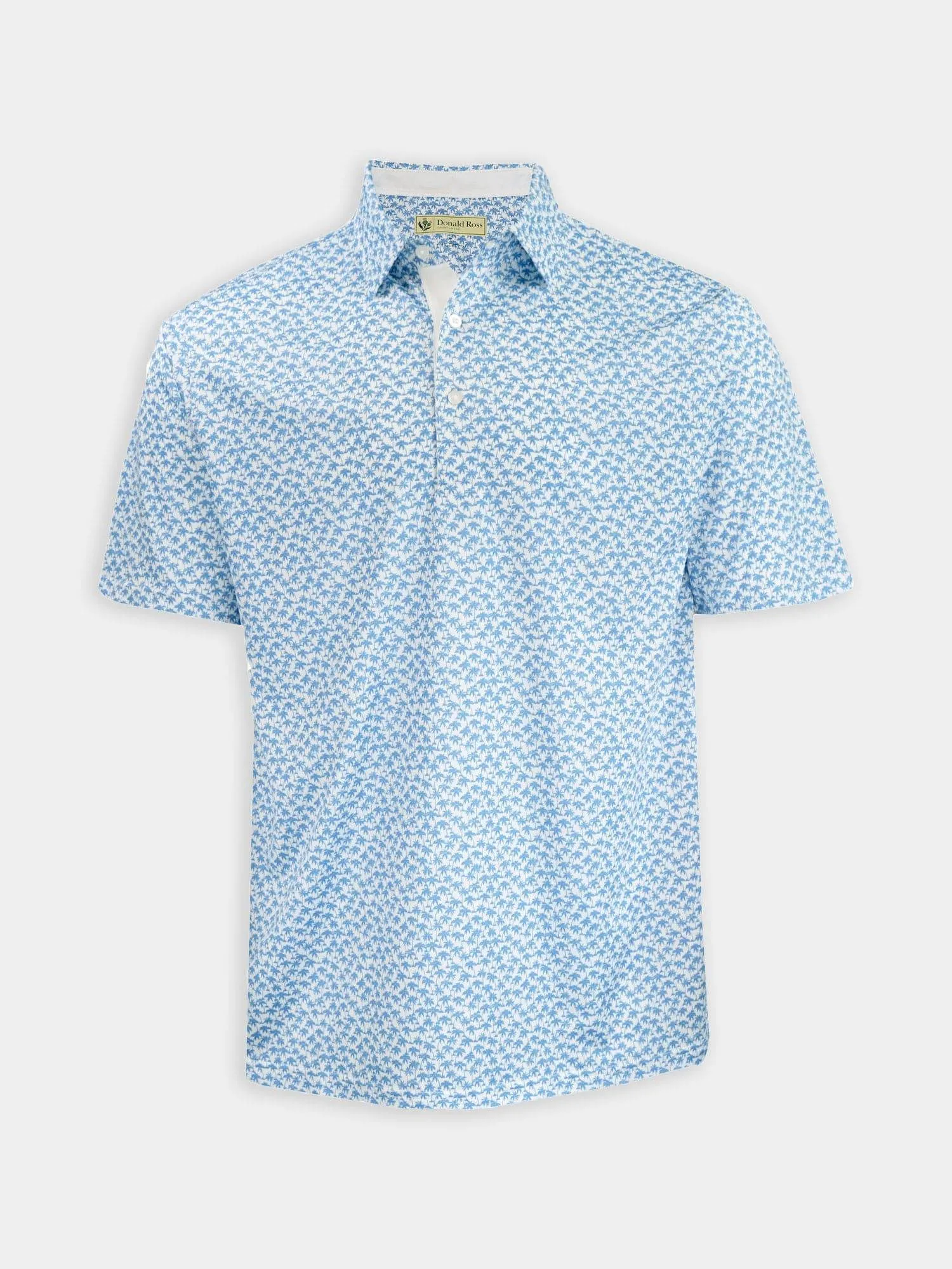 Donald Ross Mens Classic Fit Palm Tree Print Jersey - WHITE / DOLPHIN