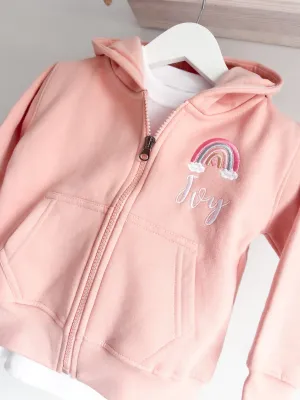 Embroidered Zip Up Hoodie Jacket - Boho Rainbow Design