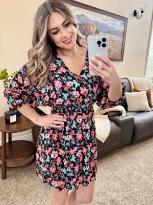Emily Wonder Black Floral Dress In Spring Nights