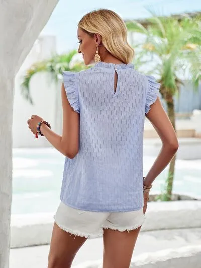 Eyelet Ruffle Trim Cap Sleeve Top (3 Colors)