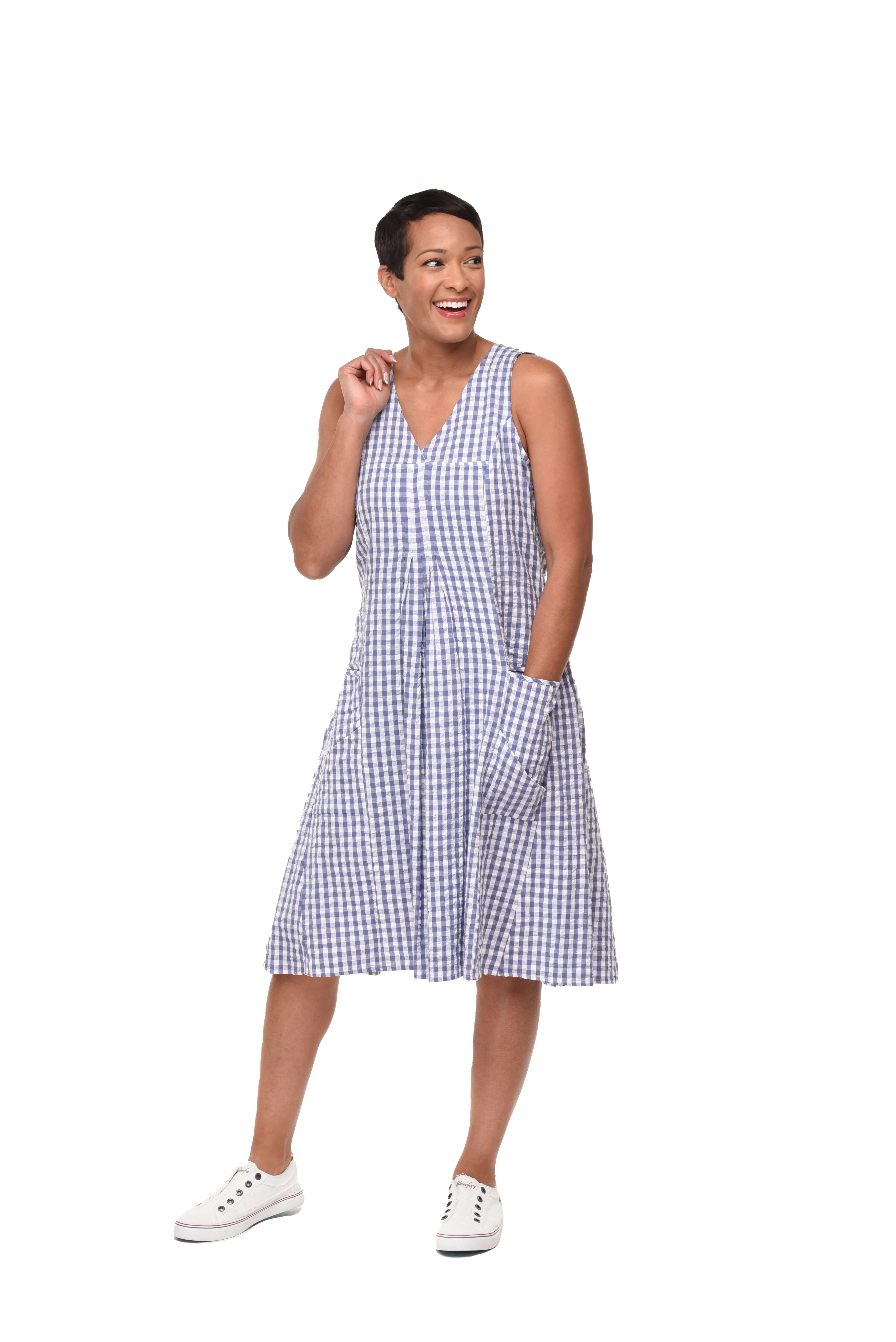FINAL SALE CV656 Poppie Dress in Big Peri Check*