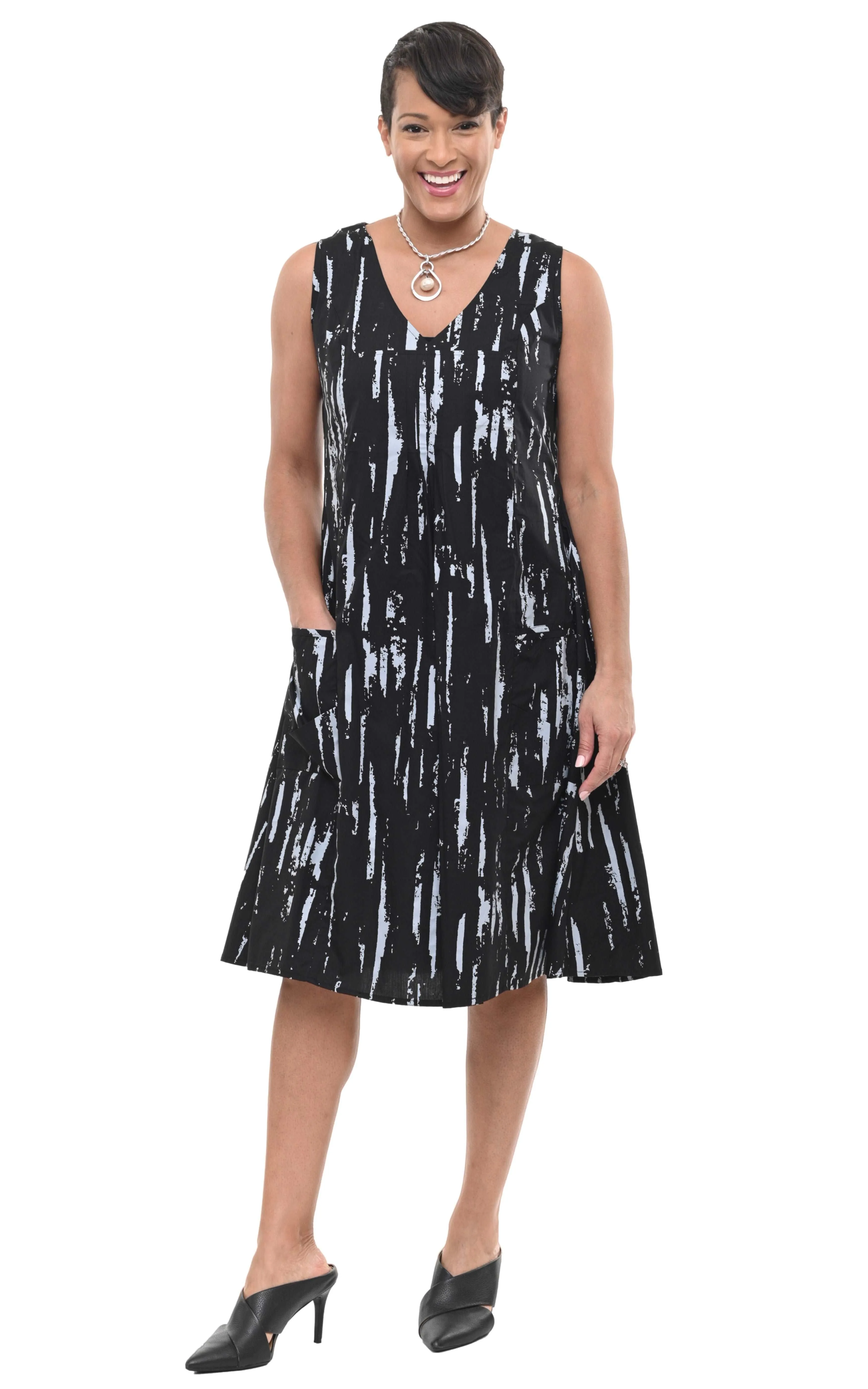 FINAL SALE CV656 Poppie Dress in Black Gray Airbrush
