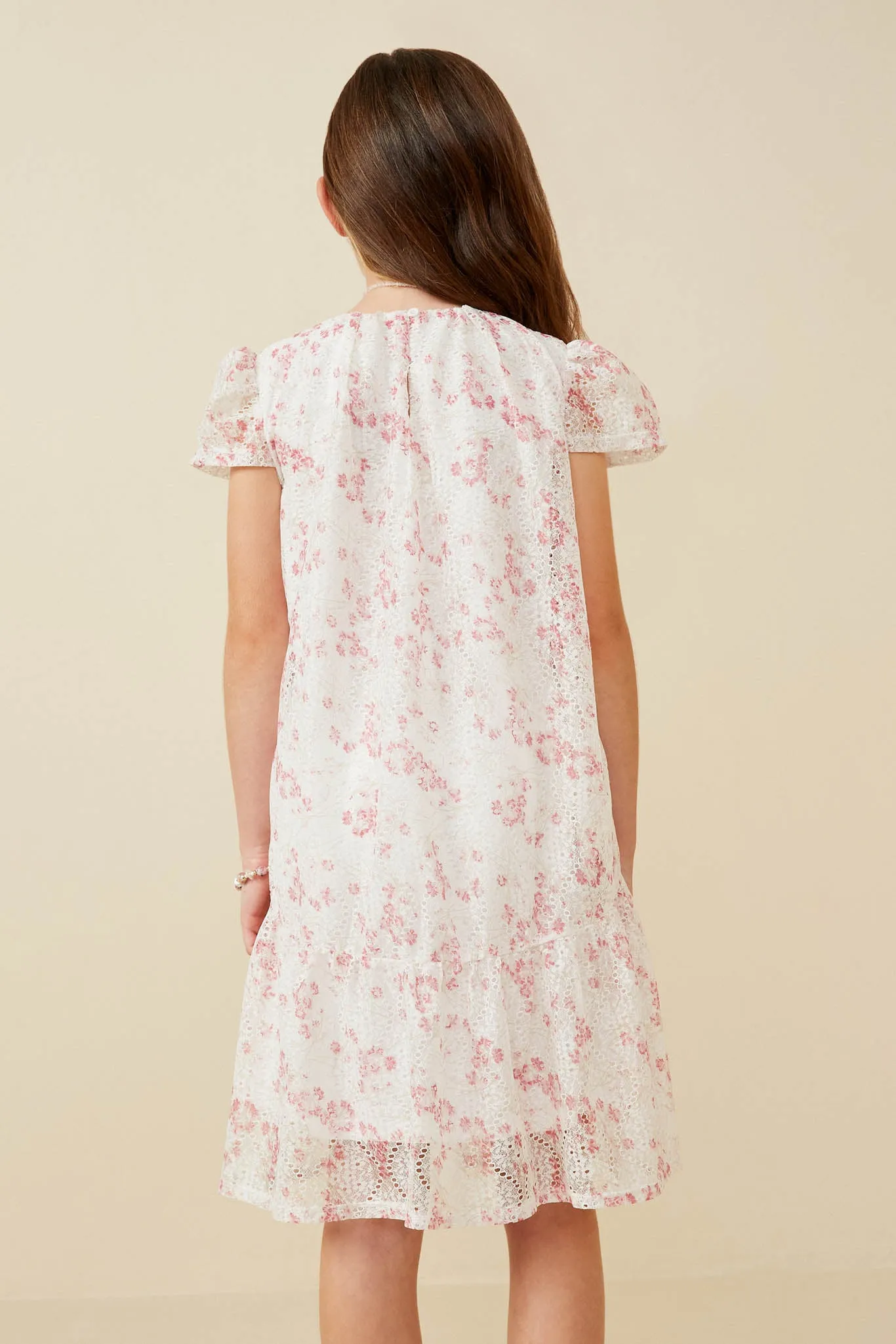 Floral Eyelet Lace Tiered Cap Sleeve Dress