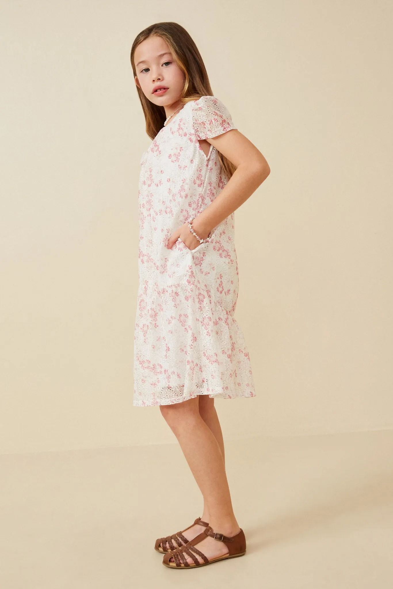 Floral Eyelet Lace Tiered Cap Sleeve Dress