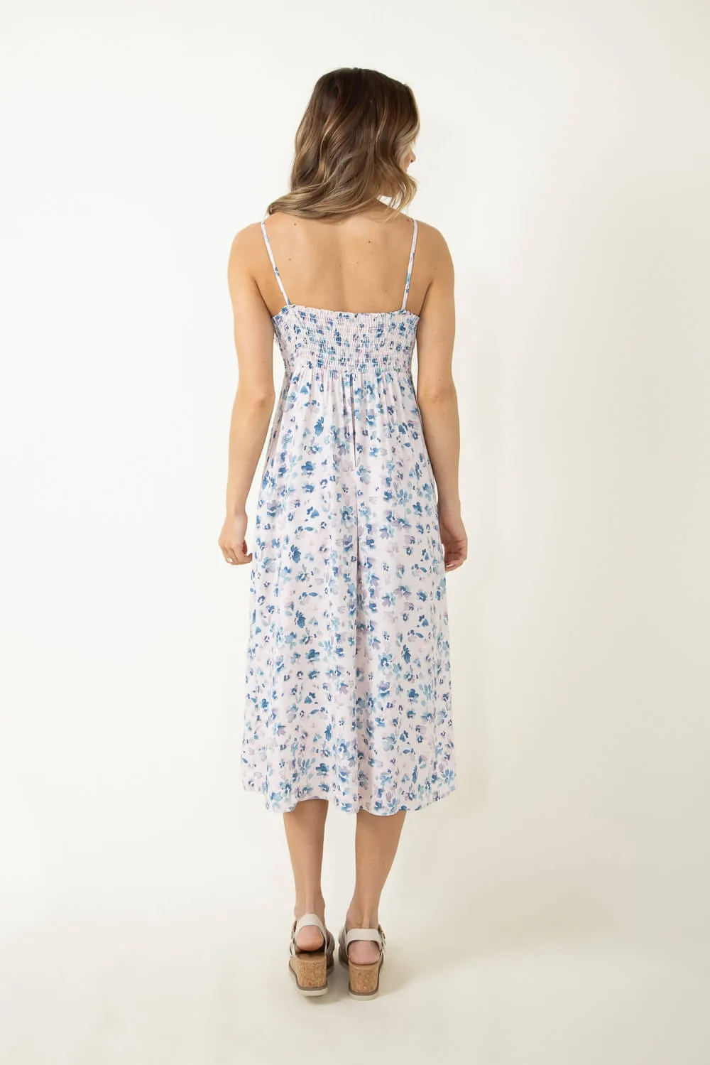 Floral Side Slit Midi Dress for Women in Teal Ivory | ND40662F-TEAL