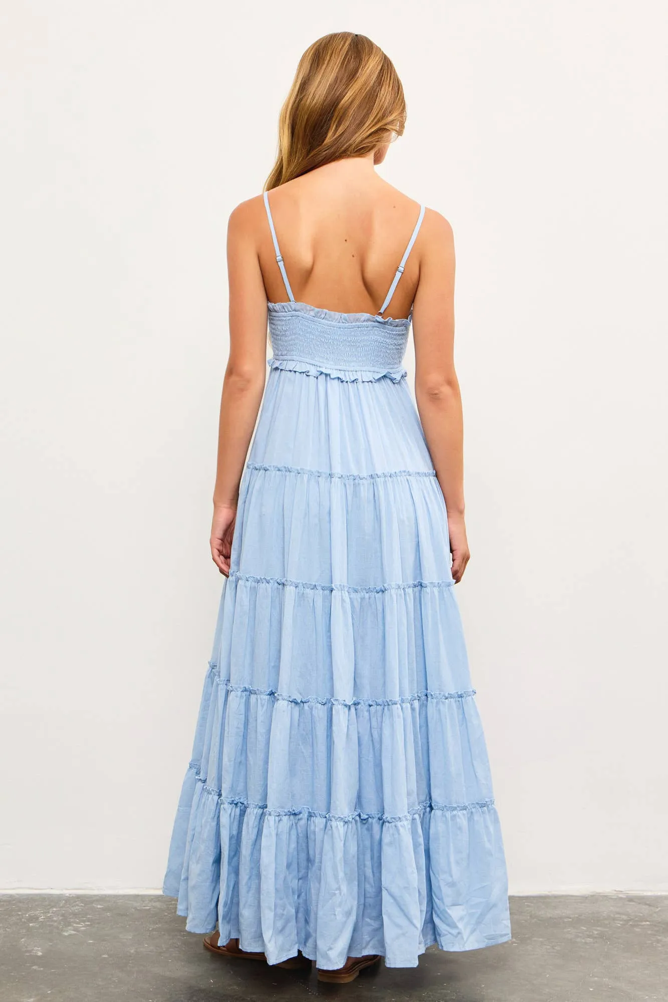 FRONT SHIRRING DETAIL RUFFLE TIERED FRILL SLEEVELESS DRESS