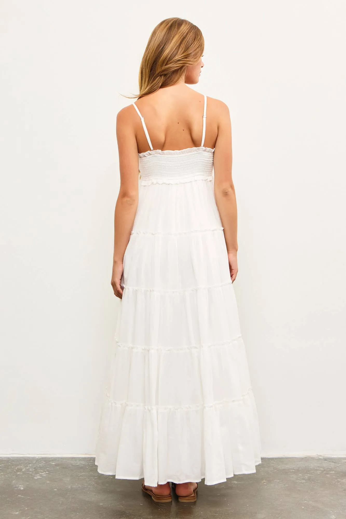 FRONT SHIRRING DETAIL RUFFLE TIERED FRILL SLEEVELESS DRESS