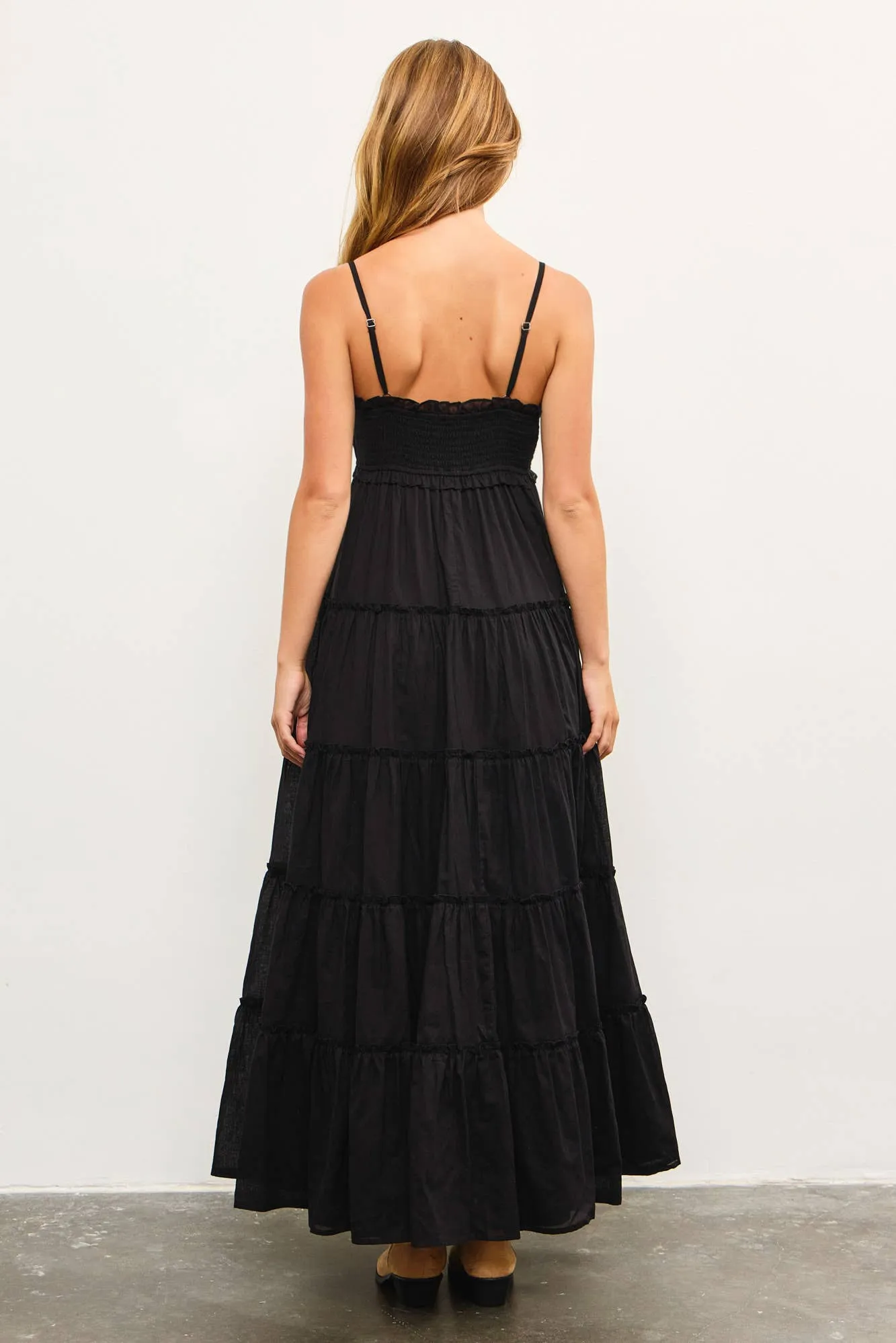 FRONT SHIRRING DETAIL RUFFLE TIERED FRILL SLEEVELESS DRESS