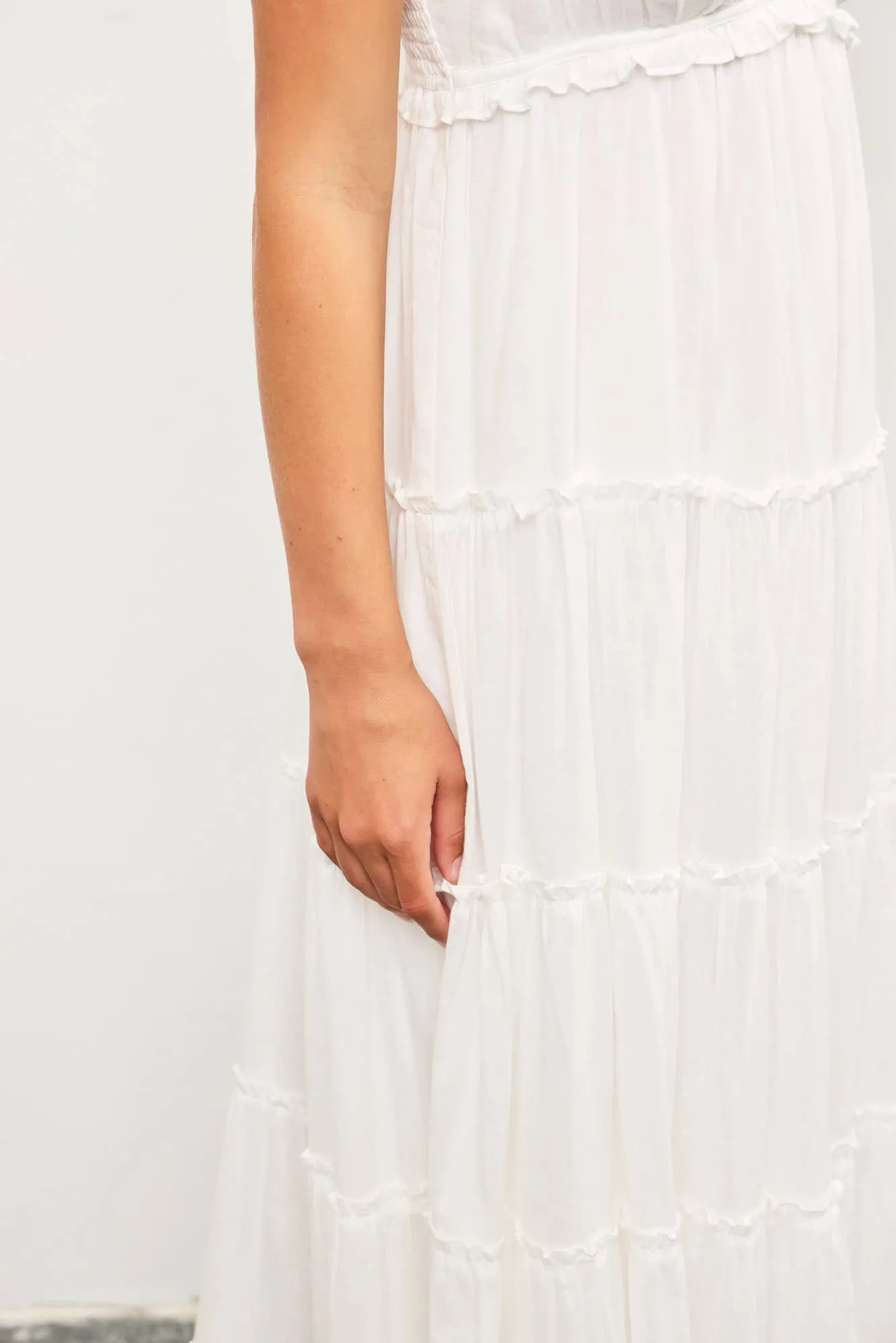 FRONT SHIRRING DETAIL RUFFLE TIERED FRILL SLEEVELESS DRESS