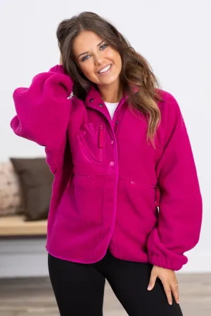 Fuchsia Snap Front Fleece Jacket