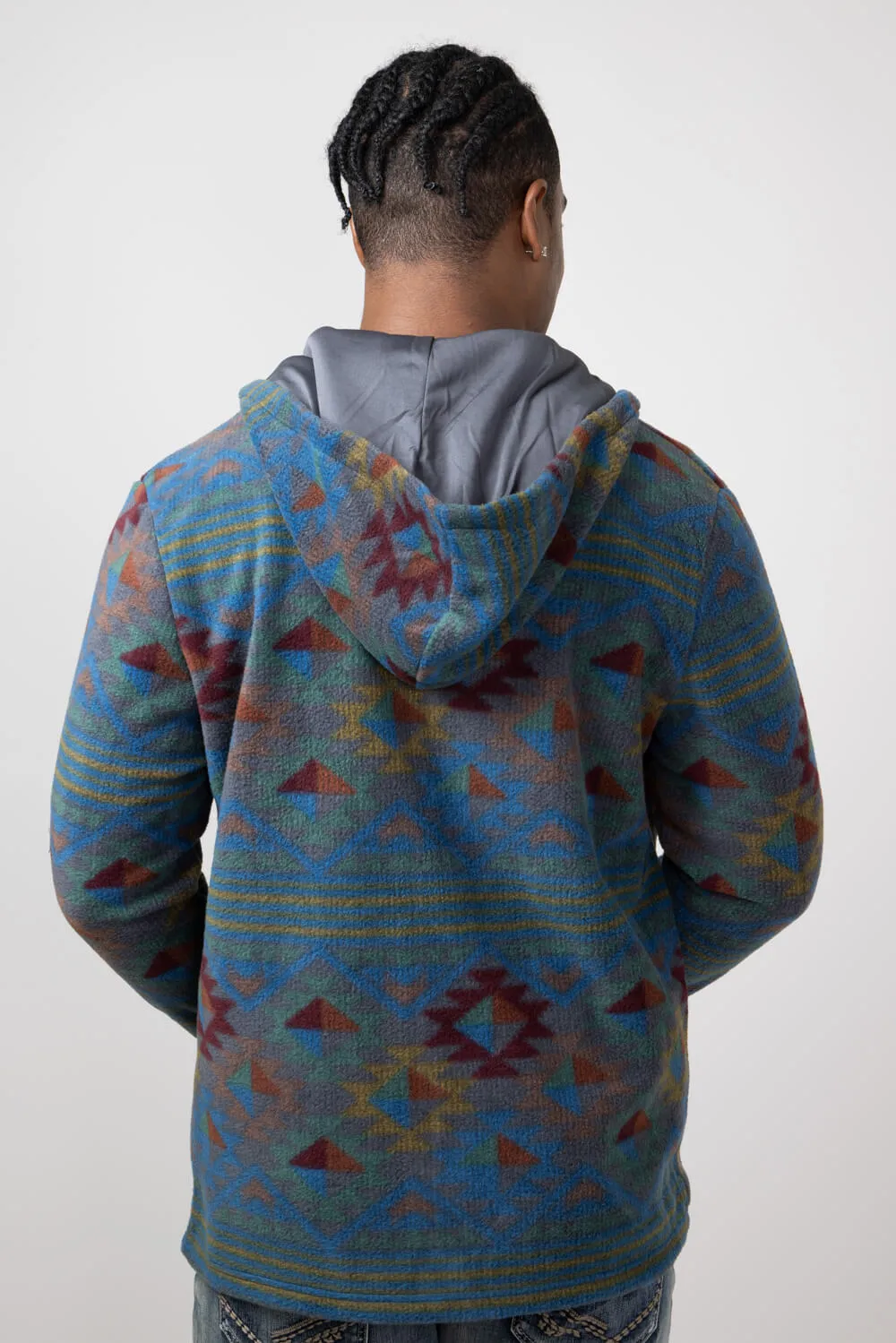 Geo Print Full Zip Hooded Polar Fleece for Men in Raven Multi | FJ36 MP853-BLUEMULTI