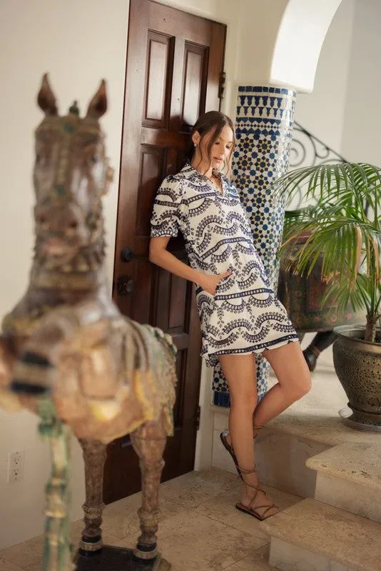 Geometric Pattern Dress with Pockets