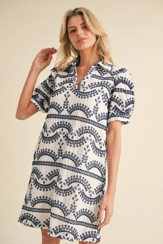 Geometric Pattern Dress with Pockets