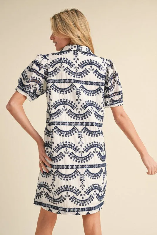 Geometric Pattern Dress with Pockets