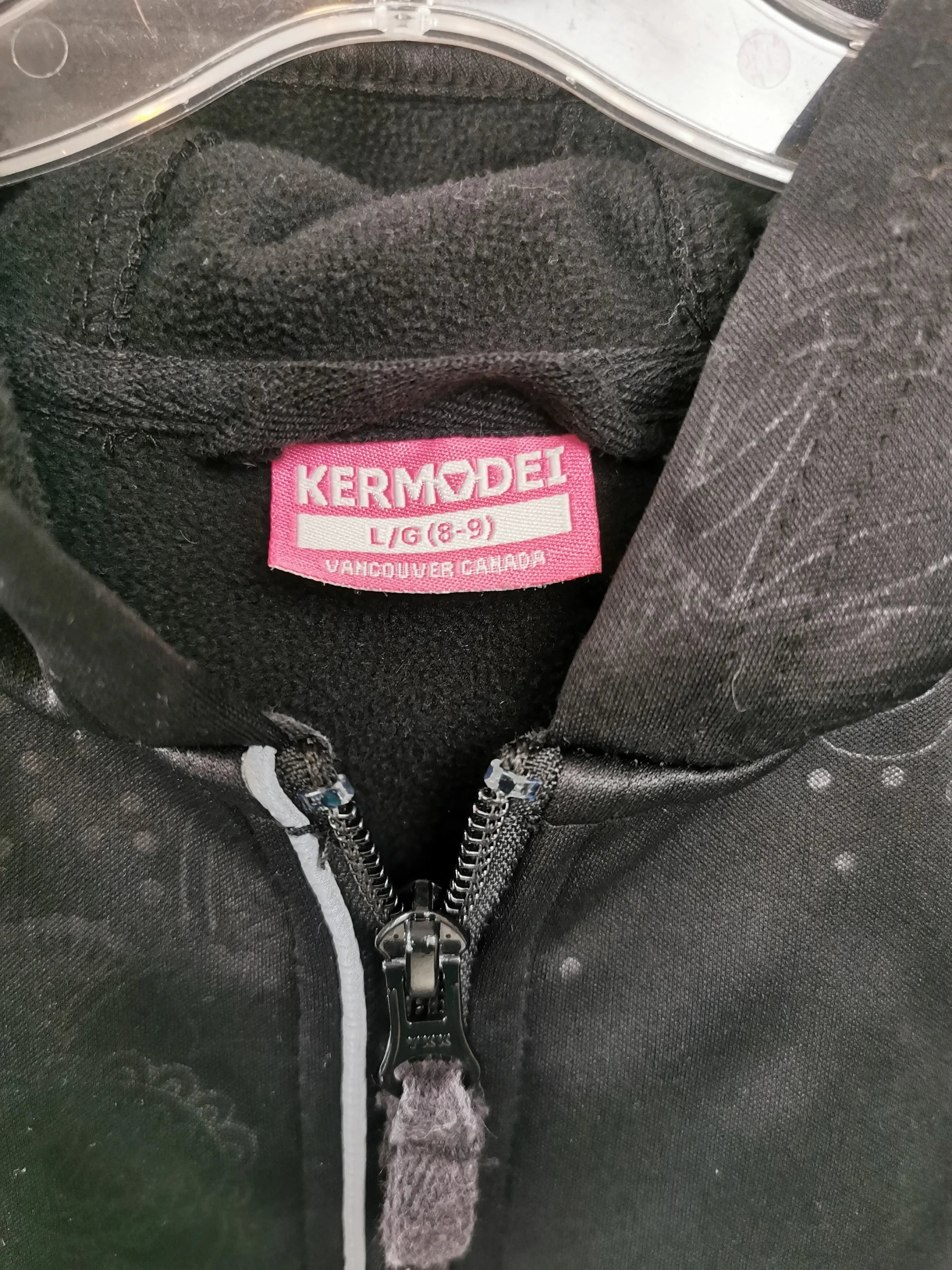GIRL SIZE LARGE (8/9 YEARS) KERMODEI Vancouver Canada, Black Soft Shell Jacket EUC B39