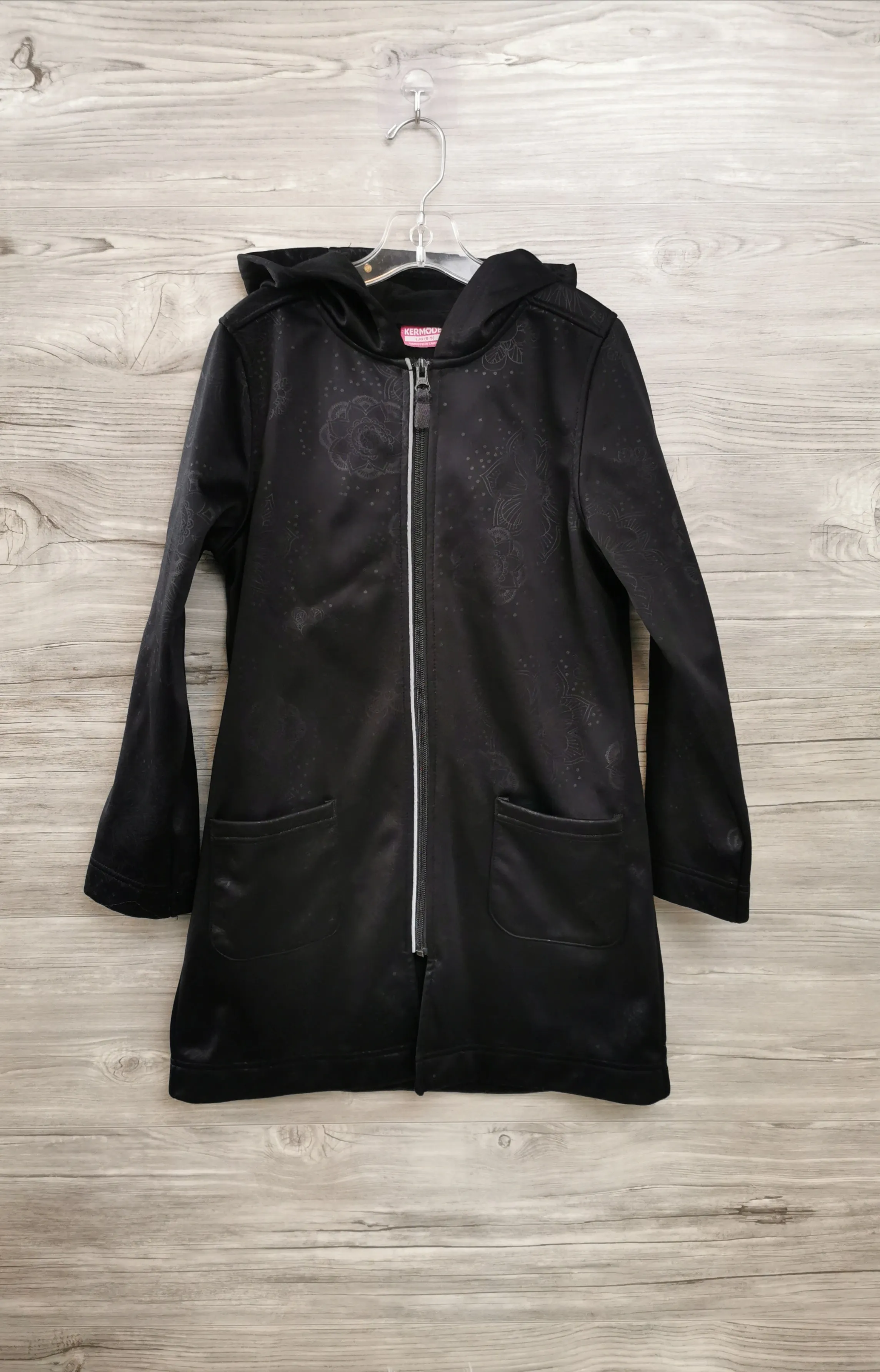 GIRL SIZE LARGE (8/9 YEARS) KERMODEI Vancouver Canada, Black Soft Shell Jacket EUC B39