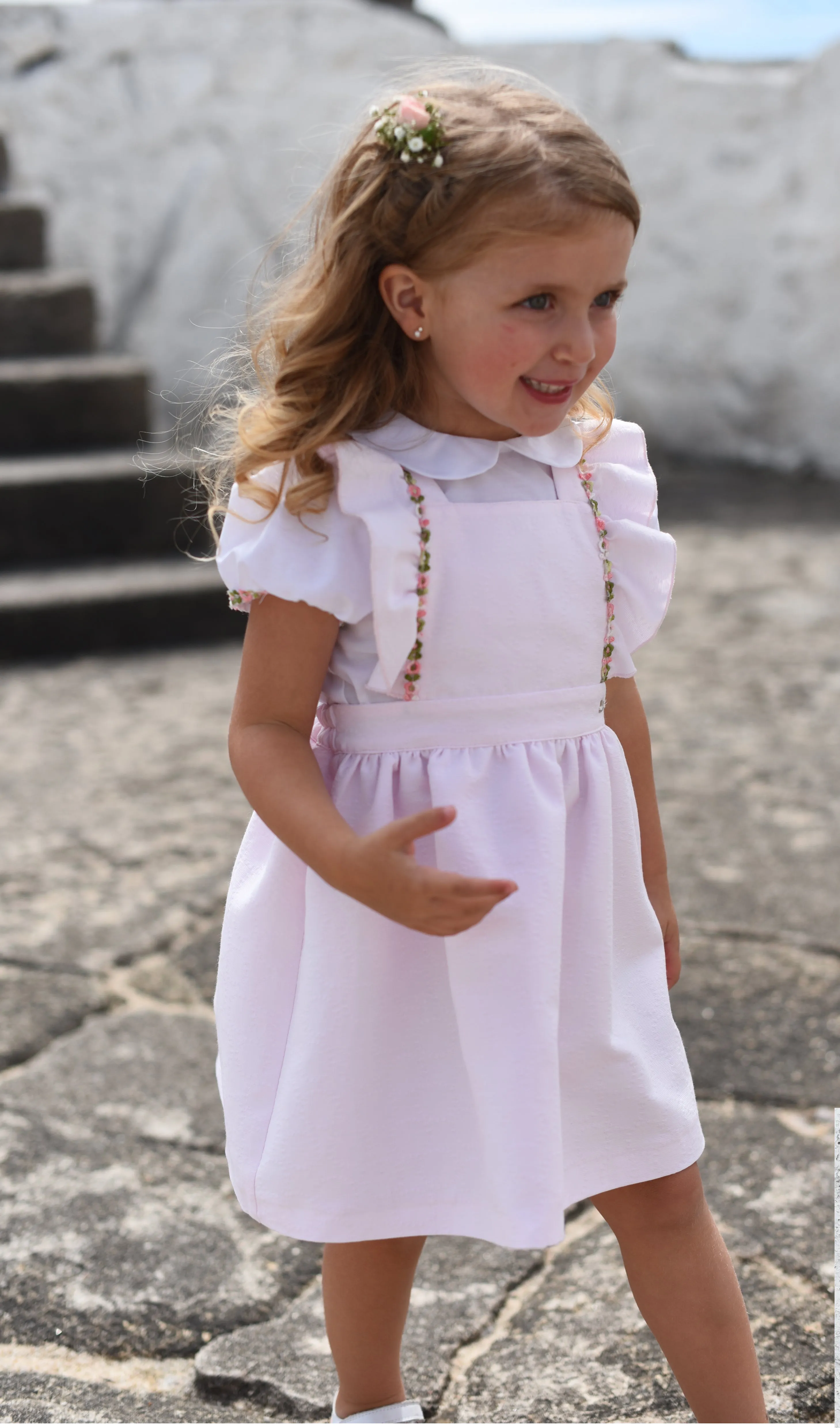 Girls Pink Pinafore Dress Set