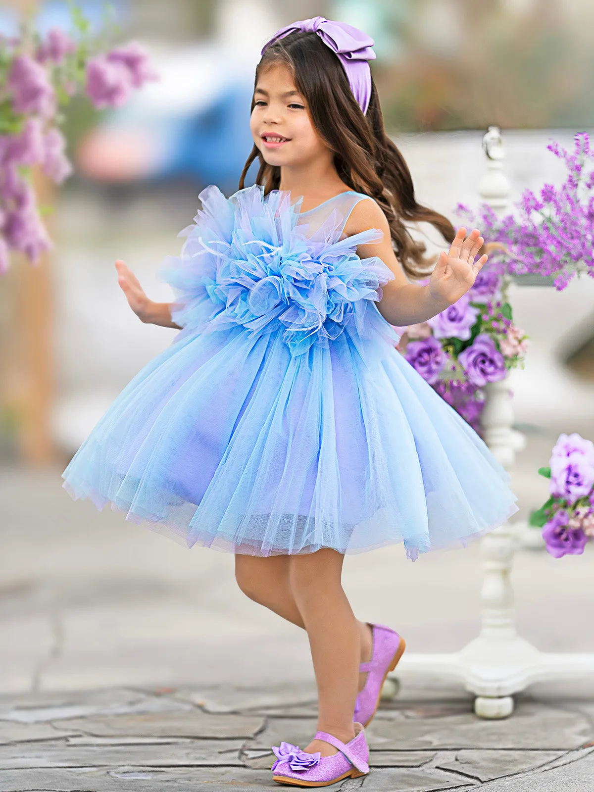 Girls Princess Flower Decorated Tutu Dress