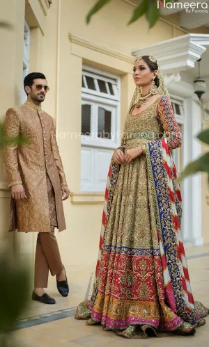 Gold Pakistani Bridal Lehenga Uk for Wedding #BN996