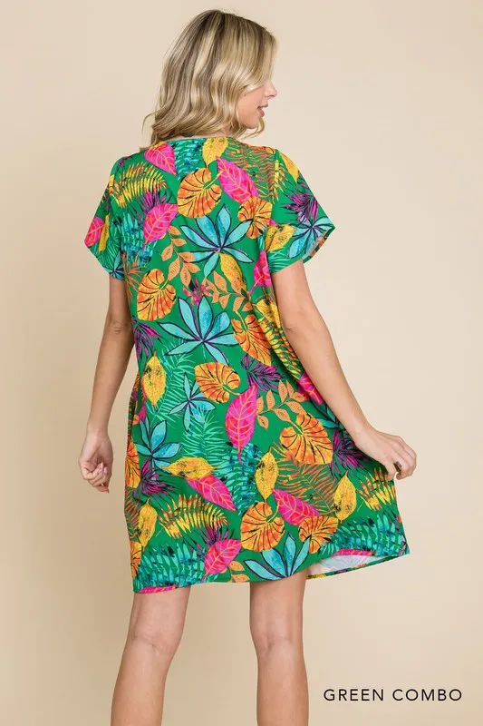 Green Floral Dress With Pockets