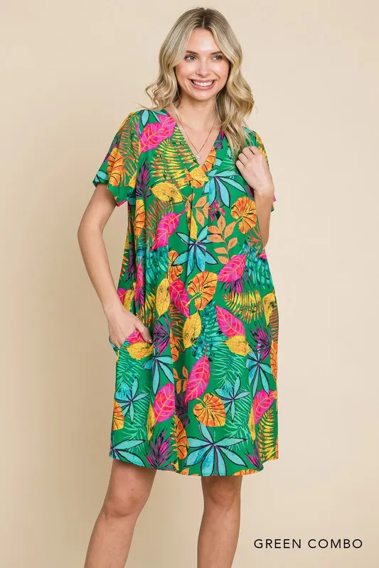 Green Floral Dress With Pockets
