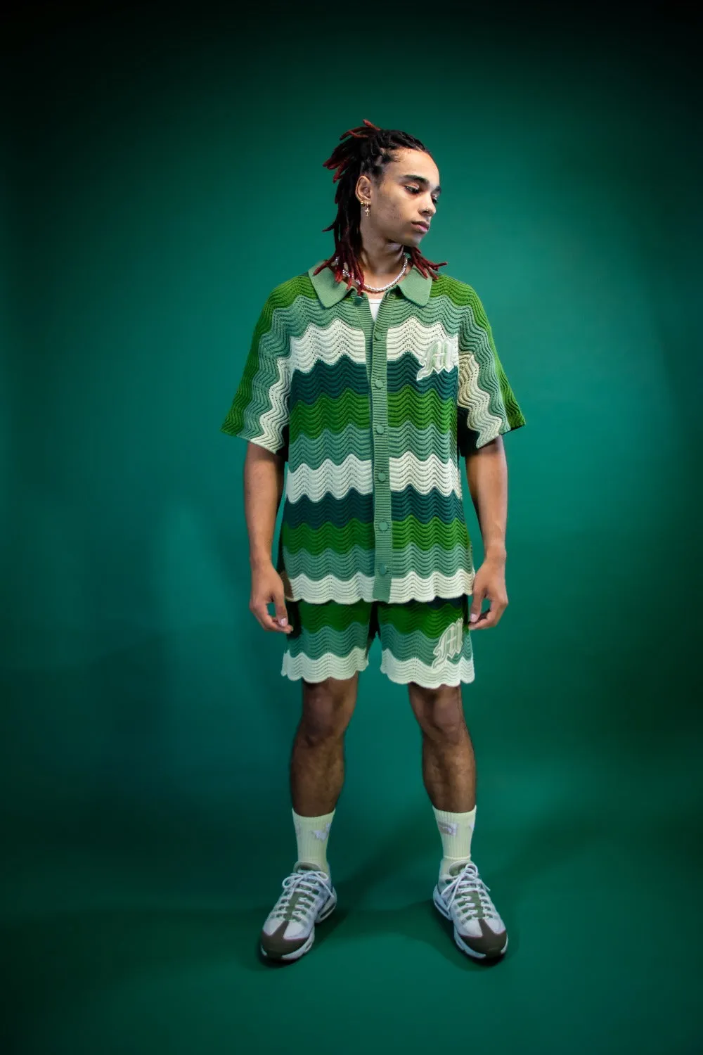 Green Knitted Crochet Tops - Mens