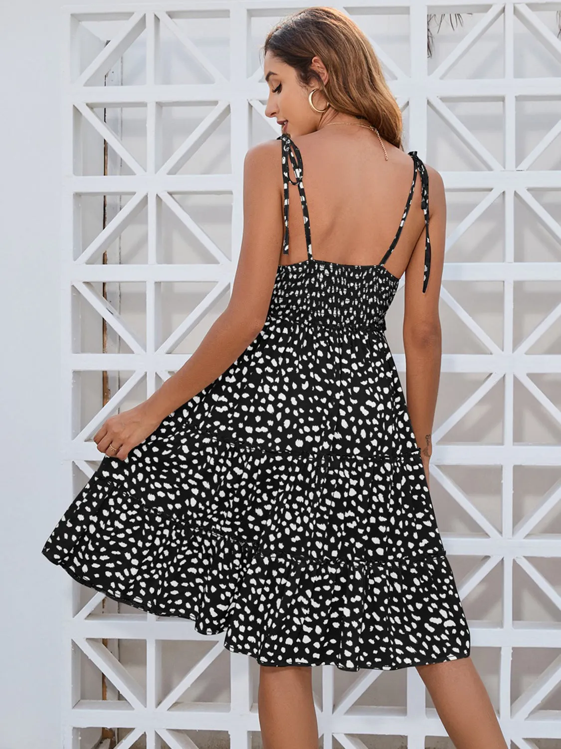 Hailey Printed Square Neck Tie Shoulder Dress