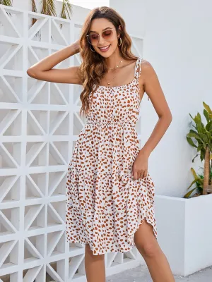 Hailey Printed Square Neck Tie Shoulder Dress