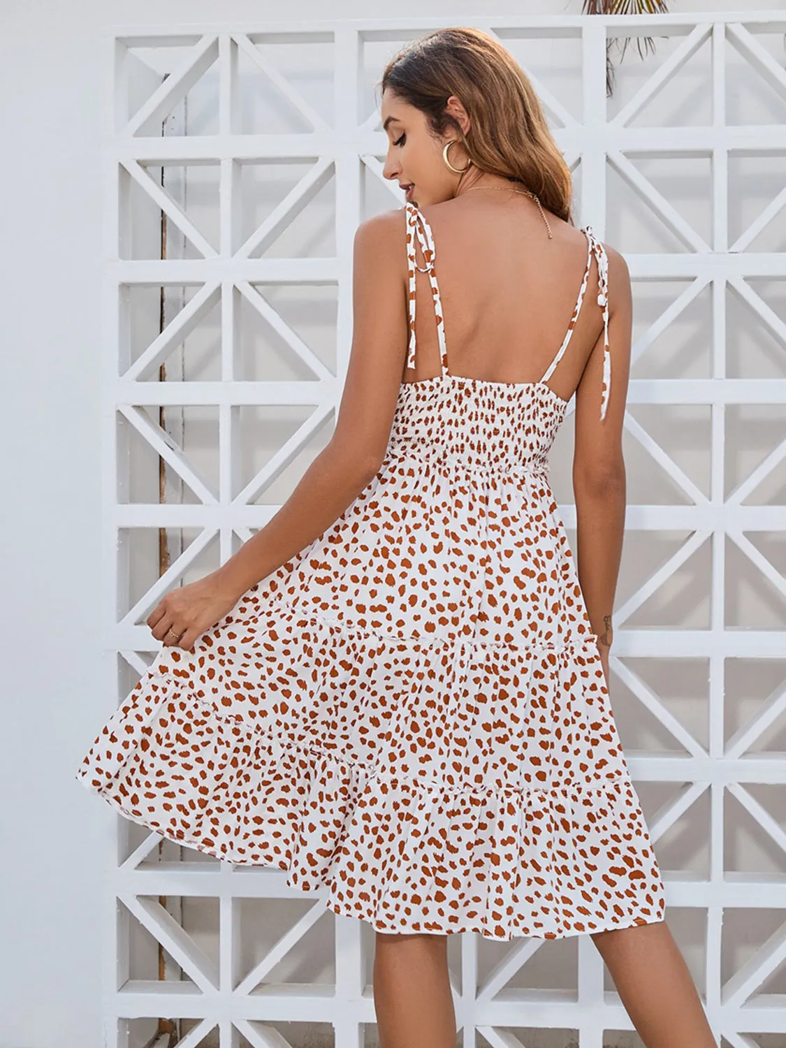 Hailey Printed Square Neck Tie Shoulder Dress