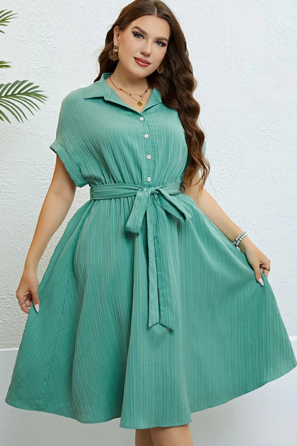 Hazel Blues® |  Buttoned Tie-Waist Shirt Dress