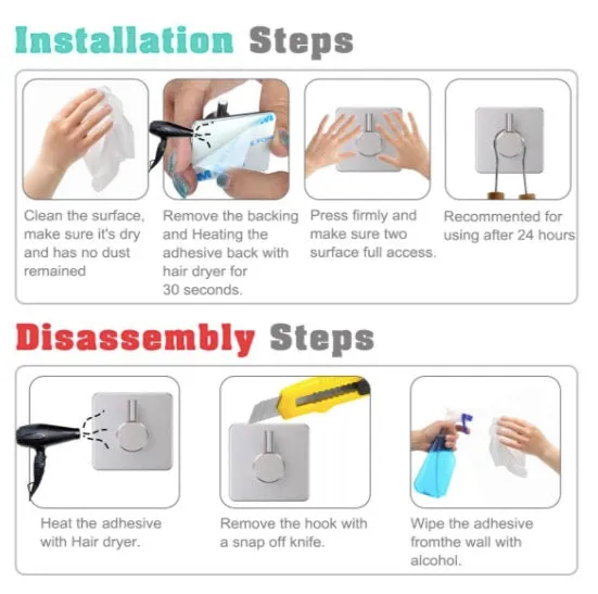 Homlly Stainless Steel Wall Hook Hangers (4pcs)