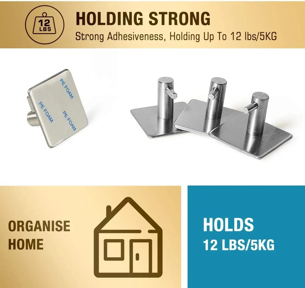 Homlly Stainless Steel Wall Hook Hangers (4pcs)