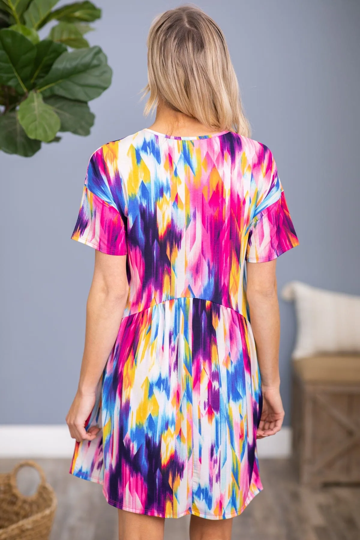 Hot Pink and Cobalt Multicolor Tie Dye Dress