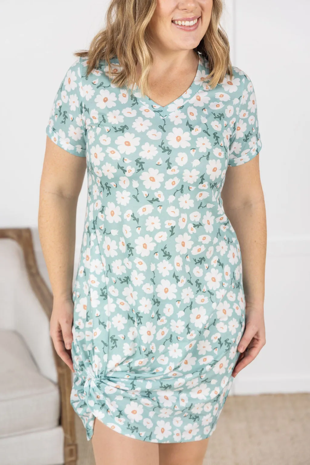 IN PRODUCTION Knot Dress - Green Floral