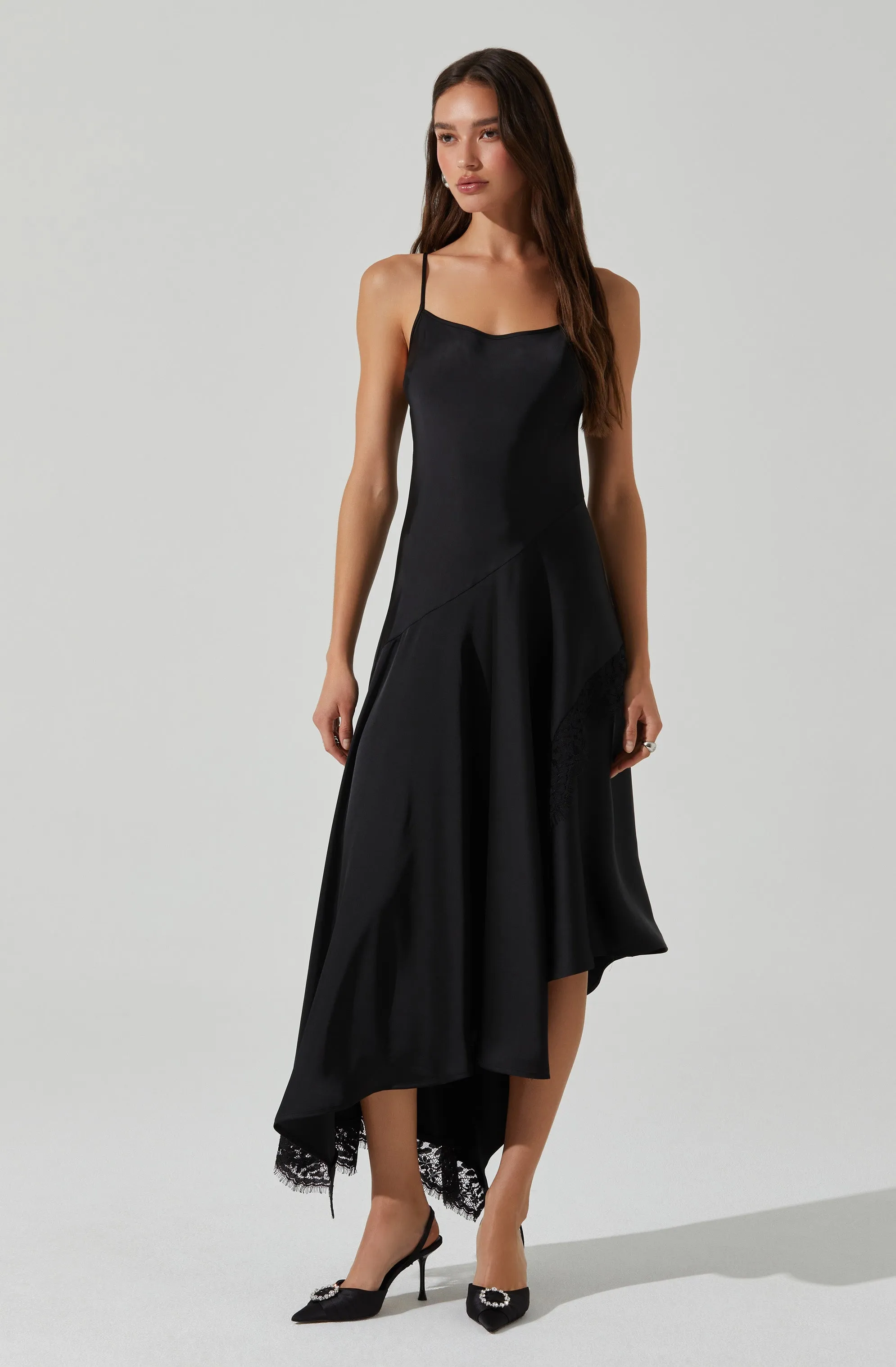 Ione Satin Lace Trim Dress