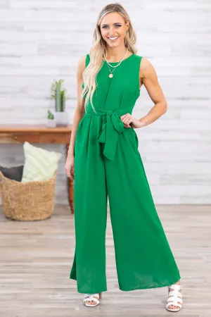 Jade Self Tie Waist Wide Leg Jumpsuit