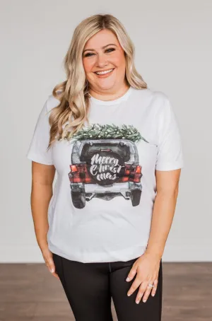 Jeep "Merry Christmas" Graphic Tee- White