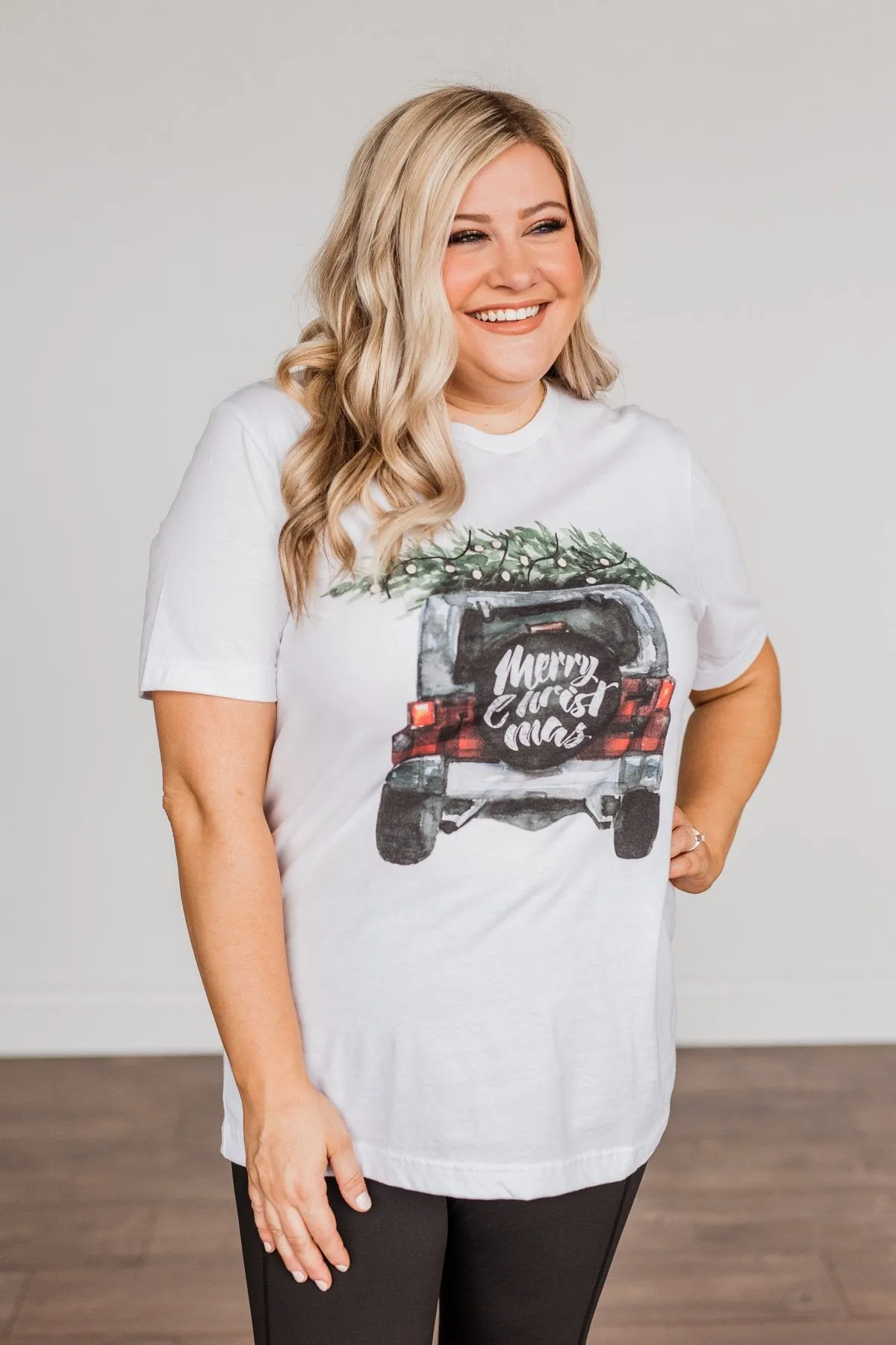 Jeep "Merry Christmas" Graphic Tee- White