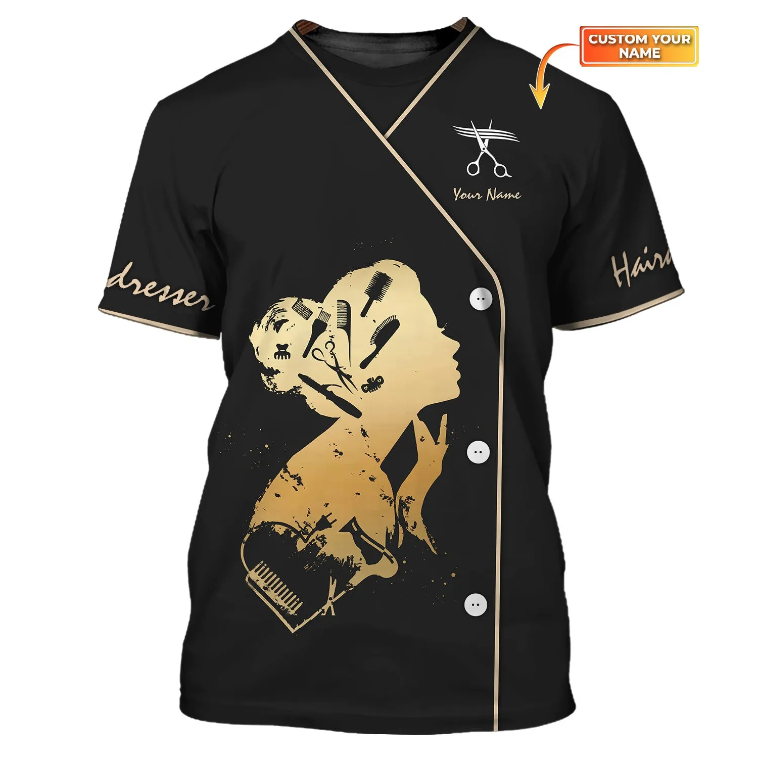 Latest Hair Hustler Pesonalized 3D Shirt Hair Cut Shop Uniform Hairdresser Pattern T-Shirt [Non Workwear]