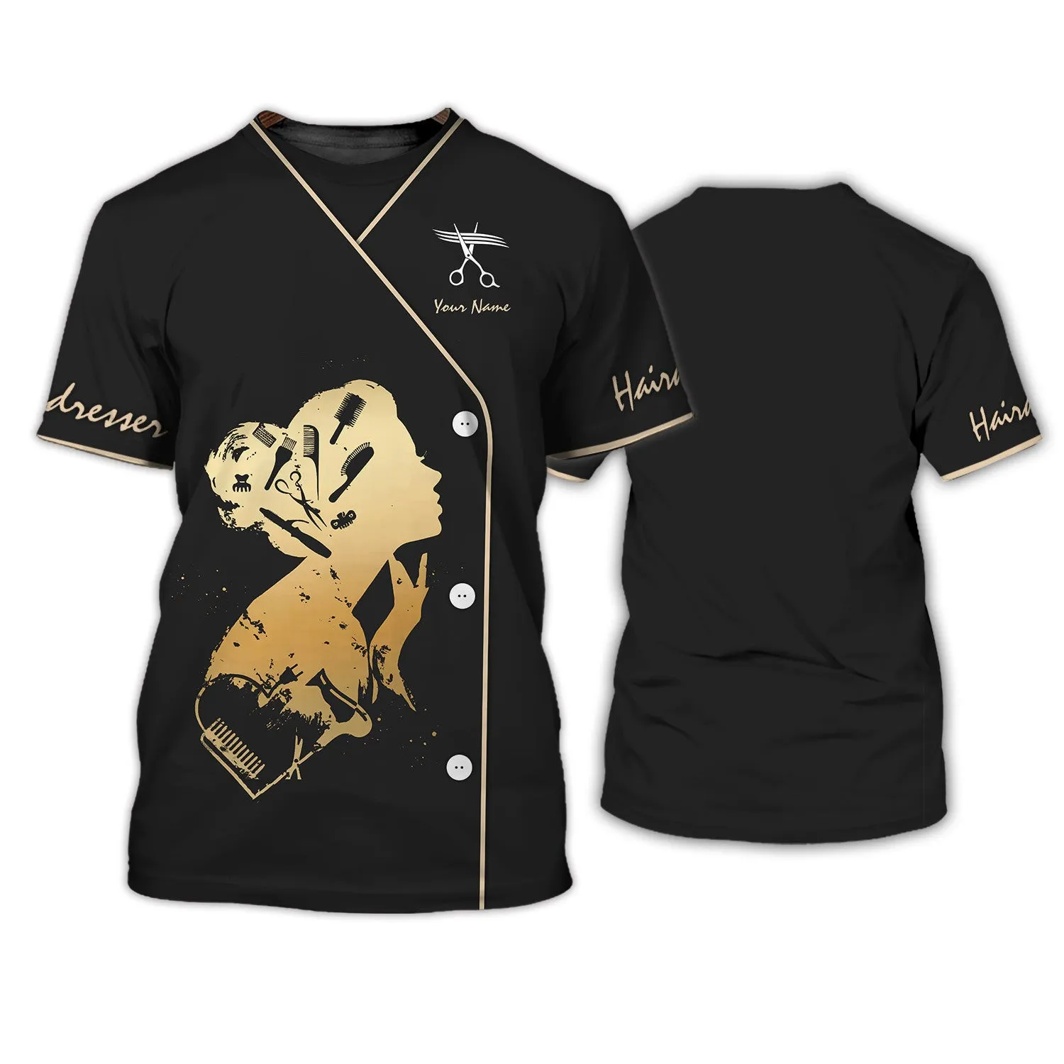 Latest Hair Hustler Pesonalized 3D Shirt Hair Cut Shop Uniform Hairdresser Pattern T-Shirt [Non Workwear]