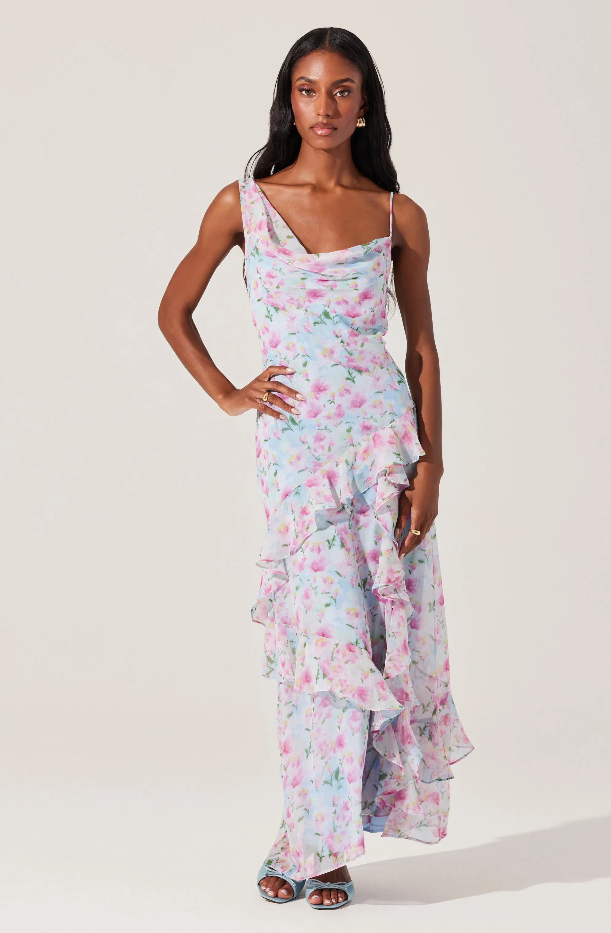 Levina Asymmetric Floral Ruffle Dress